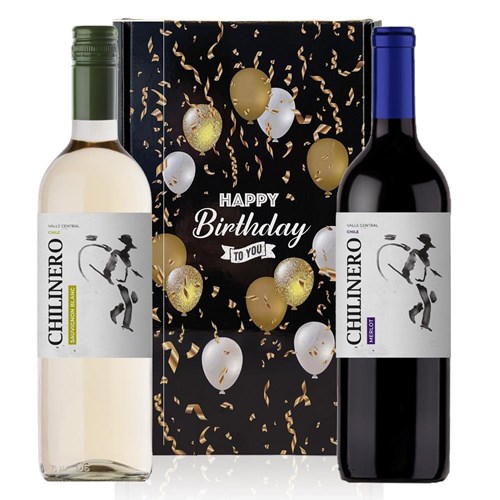 Mixed Chilinero Red & White Wine Happy Birthday Wine Duo Gift Box